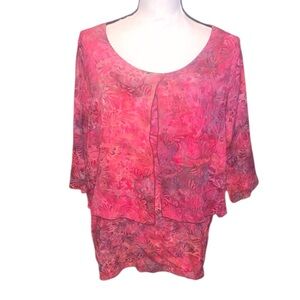 Lost River Sz L Pink Batik Art-Wear Beautiful Rayon Blouse 3/4 Shirt Top